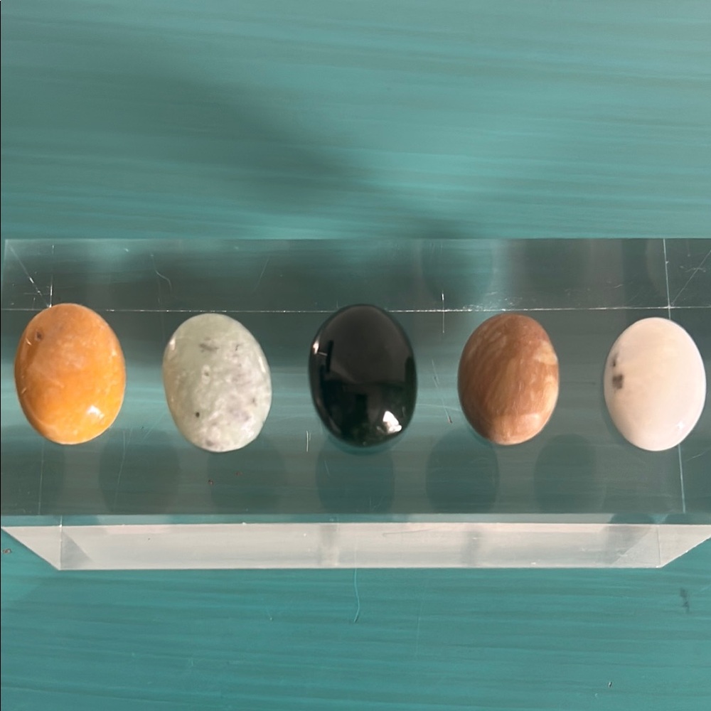Set of 5 Polished Cabochon Loose Oval Gemstones Agate Serpentine Quartz Jasper